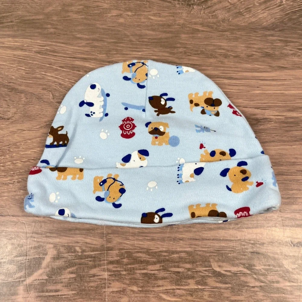 Baby Grand Baby Hats 0/3M Blue Dog Print Embroidered Cotton 2pk